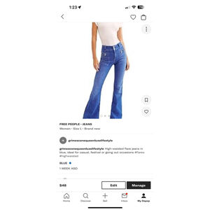 NWT Women Free People Flare Jeans Size L Blue High-Waisted